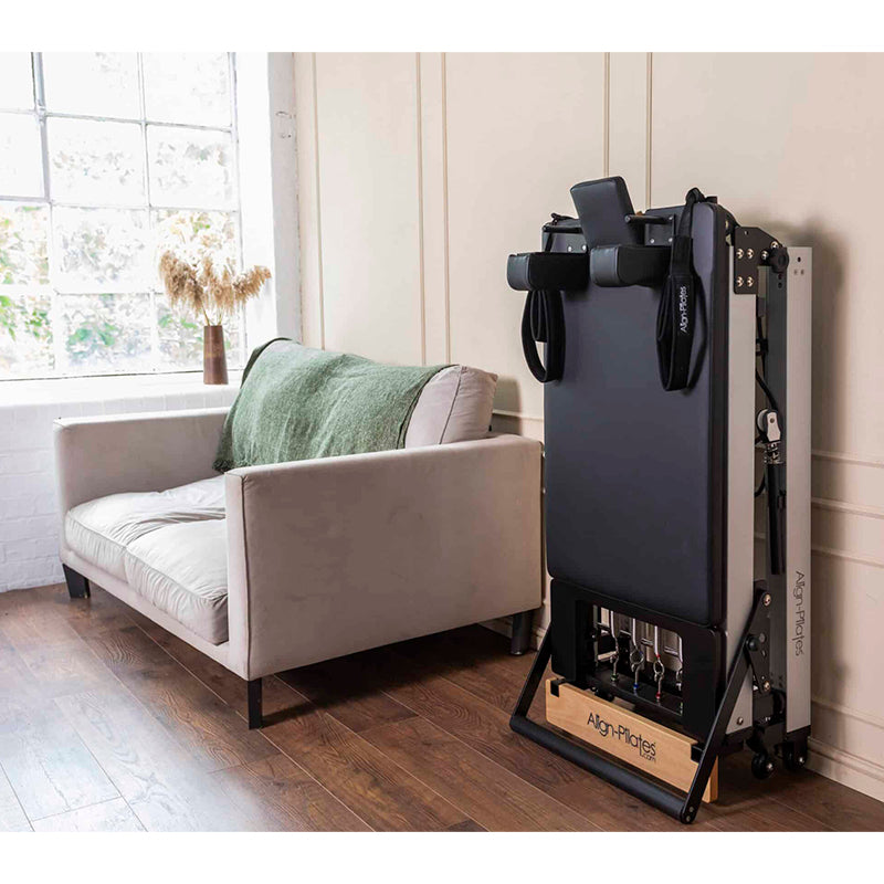 align pilates portable reformer folded up view