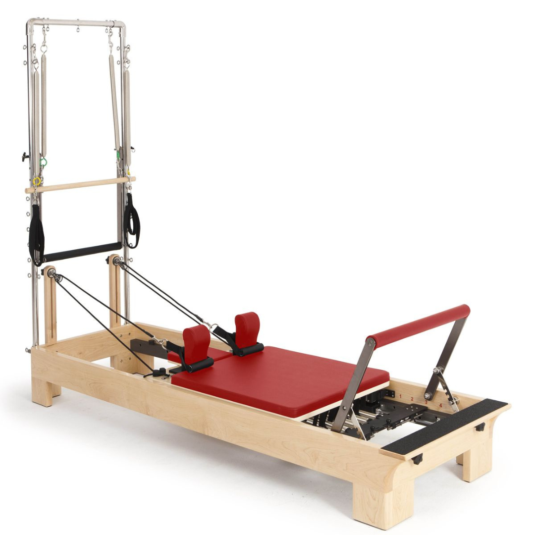 Elina Pilates Cadillac Wood Reformer with tower in red