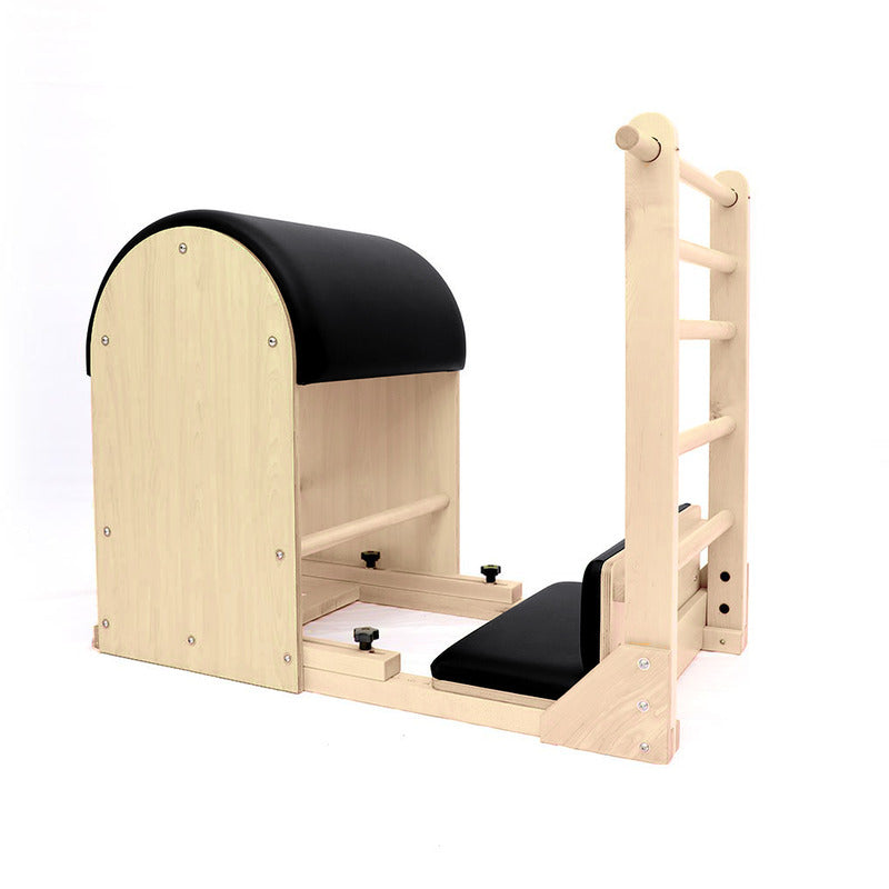 elina pilates barrel elite with wooden base in black.